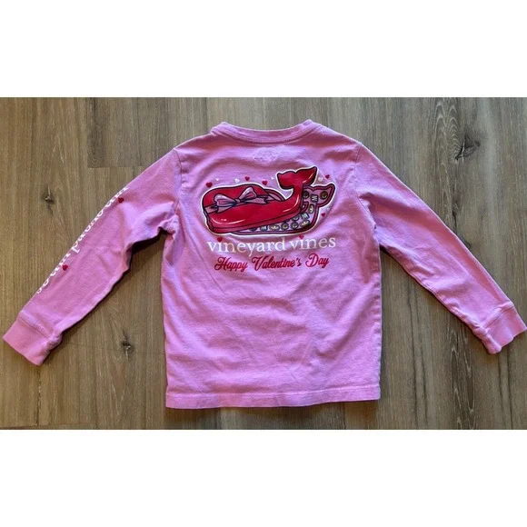 Vineyard Vines Valentine's Day Pink Red Chocolate Long Sleeve T-Shirt Size 5 - Picture 1 of 9